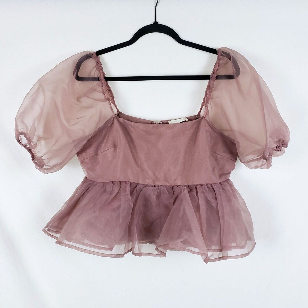 Altar'd State Coquette Princesscore Organza Babydoll Top Womens L Dusty Pink